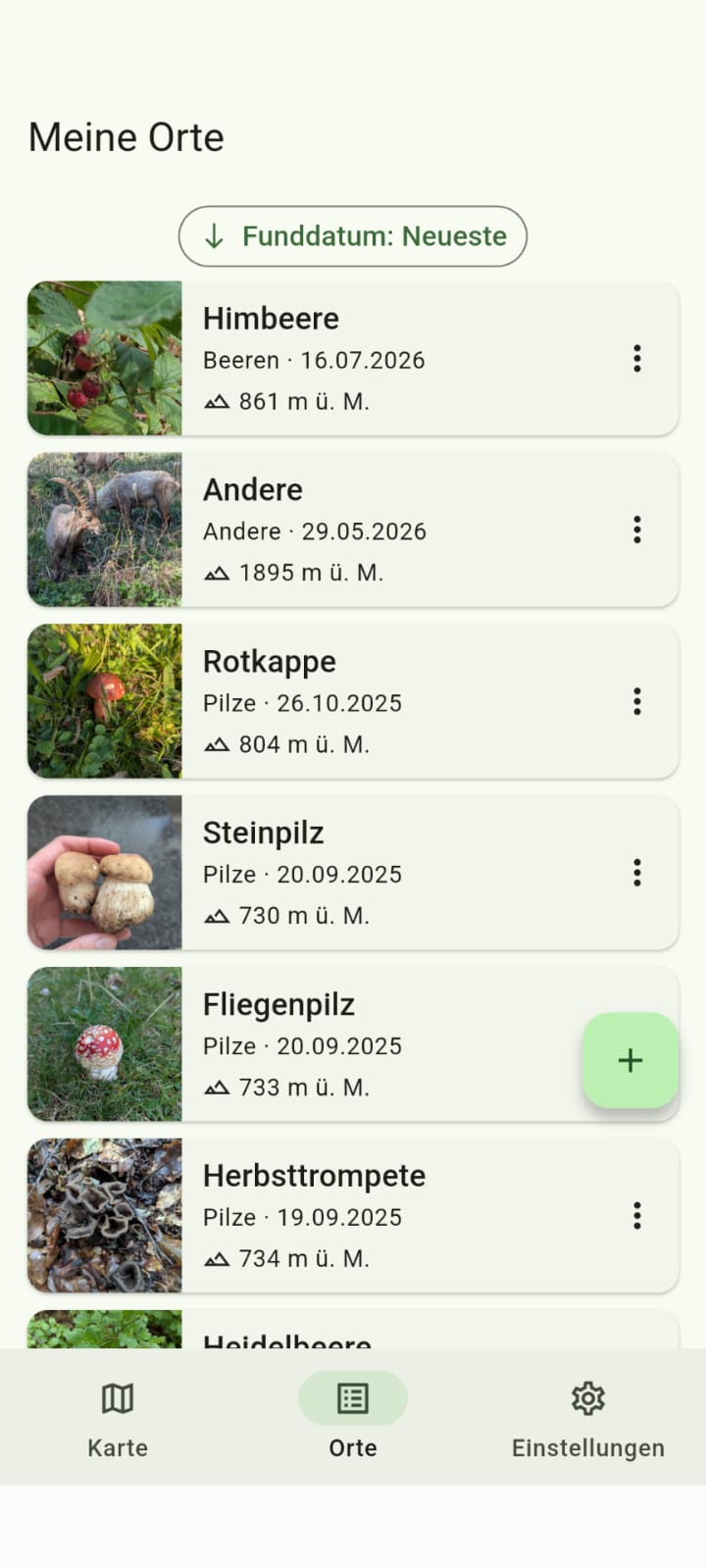 App-Ansicht Orte